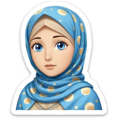 Turkish beautiful finish Konya girl blue eyes with moon patterned hijab dress and watching the moonlight sky on the ground  sticker