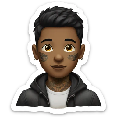 portrait of a black-haired boy with tattoos sticker