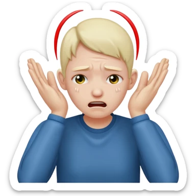 person covering ears with hands, wincing in pain sticker