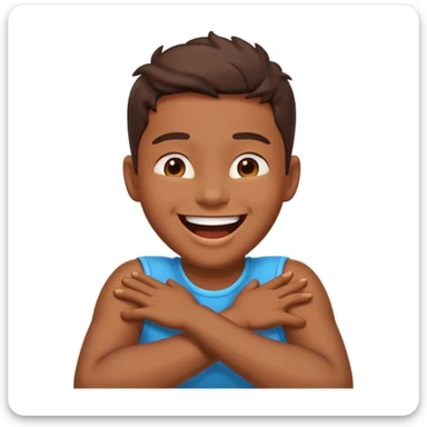 arms crossed holding neck while laughing  sticker