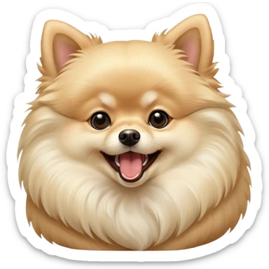 Cinematic Cute Yawning Cream Pomeranian Portrait Emoji, Head tilted slightly with a dramatic, wide-open yawn, showcasing a soft, fluffy cream Fur with gentle highlights, floppy ears slightly drooping, round dark eyes barely open in drowsy contentment, Simplified yet irresistibly adorable features, highly detailed, glowing with a soft, cozy glow, high shine, relaxed yet expressive, stylized with a touch of whimsy, bright and endearing, soft glowing outline, capturing the essence of a sleepy yet affectionate companion, so drowsy it feels like it could stretch right out of the screen and curl up for a nap! sticker