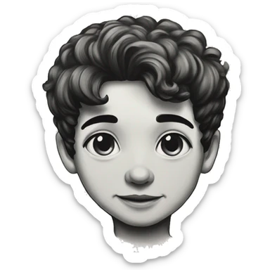 portrait of a black-haired boy inked sticker