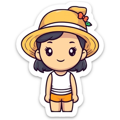 cute girl with summer hat sticker