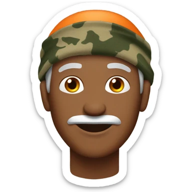 Older man with orange shirt and camouflage doorag sticker