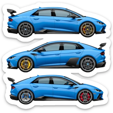 three cars lineup fromt profile forming a semi circle with a lamboghini svj an bmw m140i and a audi rs6 sticker