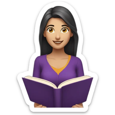 Armenian women with the purple clothes reading book and looking at camera and smiling  sticker