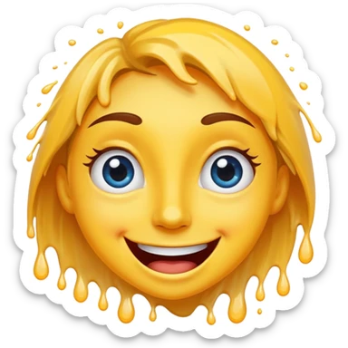 A joyful face emoji with wide eyes and a big smile, tears of laughter flowing. The face radiates positive energy, surrounded by vibrant splashes in dynamic brush strokes. sticker