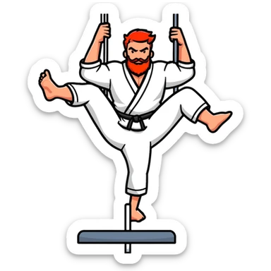 male redhead with red beard doing jiu jitsu pose while pole dancing sticker