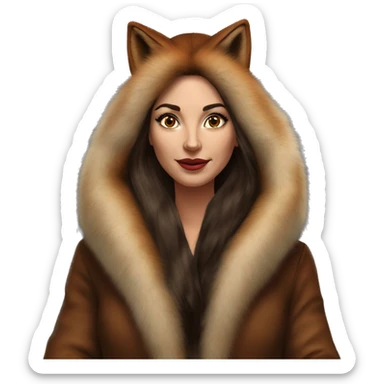 Beautiful Woman Realistic long hair brunette Mob wife big brown fox fur coat  sticker