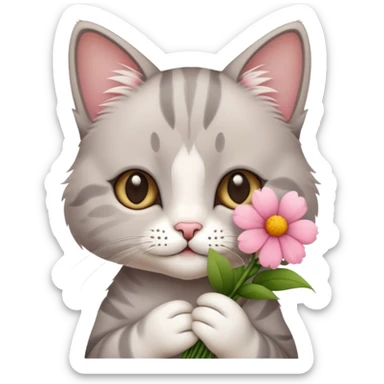 A cute cat holding flowers sticker
