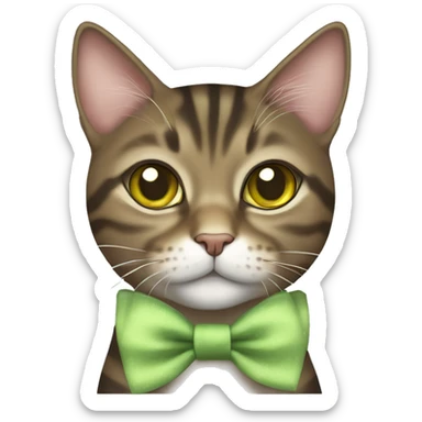 brown mackerel tabby cat with greenish yellow eyes and girly bow sticker