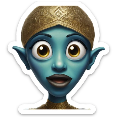 Alien in Aladdin style, oil paint, epic eyes, intricate lips, exquisite pose, beautiful, desirable, logical, Christian, Arabic sticker