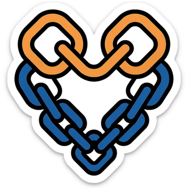 metallic links forming a heart shape, chain heart icon, lineal color icon with black outlines sticker