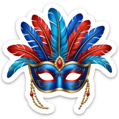 masquerade mask with red and blue feathers sticker