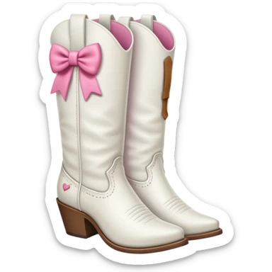 White cowgirl boots with a pink bow on the side sticker