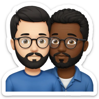 white guy with glasses and black hair kissing black man with beard sticker