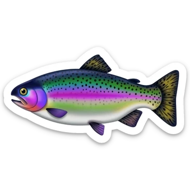 realistic rainbow trout fish bright purple blue green yellow white with black speckles sticker