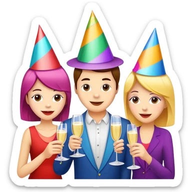 Wedding party guests celebrating with cannabis, colorful cartoon style sticker