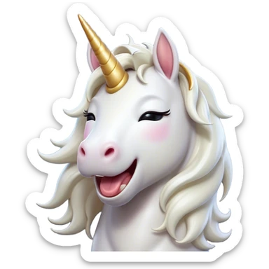 Cinematic Cute Yawning White Unicorn Portrait Emoji, Head tilted slightly with a dramatic, wide-open yawn, showcasing a softly elegant form with a gently cascading mane, a subtly glowing horn and sleepy, half-closed eyes, Simplified yet irresistibly adorable features, highly detailed, glowing with a soft, cozy magical glow, high shine, relaxed yet expressive, stylized with a dash of whimsical enchantment, soft glowing outline, capturing the essence of a drowsy yet affectionate white unicorn that appears ready to stretch and yawn its way out of the screen! sticker