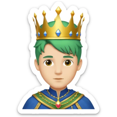 royal prince with green hair with crown cloth is blue sticker