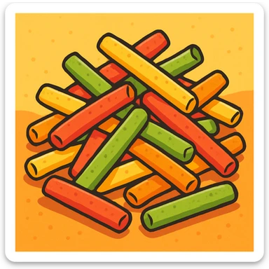 a playful pile of colorful veggie straws, snack food, cartoon style, vibrant and fun sticker