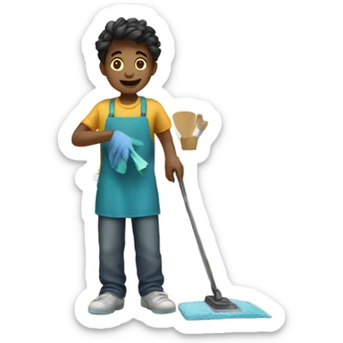 boy cleaning a kitchen  sticker