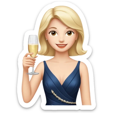 A confident woman in an evening dress raises her champagne glass with a calm, joyful smile. sticker