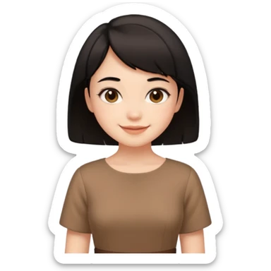 Gadis cantik, lucu, rambut pendek warna hitam, baju coklat aesthetic  sticker