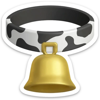plain gold lowpoly grater cowbell on a collar with black and white cow pattern sticker