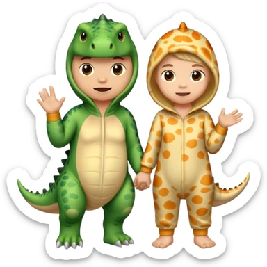 pareja de personas en pijama de dinosaurio sticker