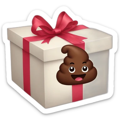 Smiling Dark brown poo inside a gift box with a ribbon sticker