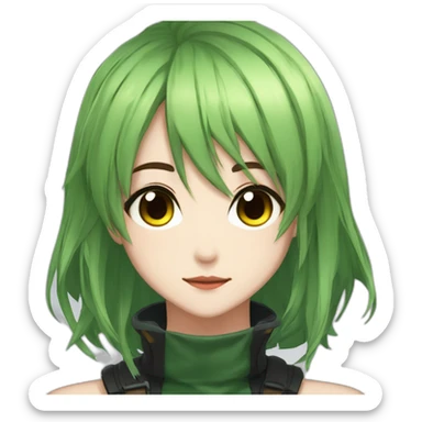 amiki green hair from epic seven vampire hunter female short hair brown eyes funny face anime style sticker