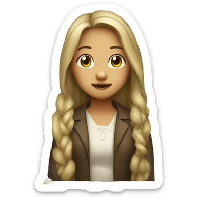 a girl with a long hair, old money style, whih brown eyes sticker