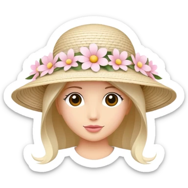 Wicker white sun hat with light pink flowers sticker