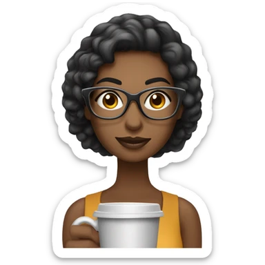 SOCIAL MEDIA ESTRATEGISTA, MULHER MORENA, CABELO PRETO COM OCULOS DE GRAU E  CANECA DE CAFE  sticker