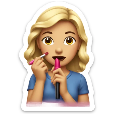 Girl putting on lipstick sticker