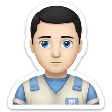 John Broom from Poison with light skin, blue eyes, black hair, ivory inmate outfit  sticker