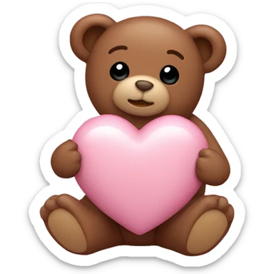 Baby pink heart with a baby brown teddy bear sticker