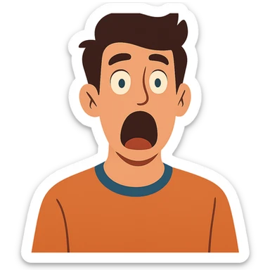 a shocked male character, mouth agape, modern illustration sticker
