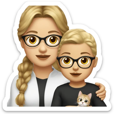 girl with brown hair blonde highlights and cat eye glasses with baby girl sticker