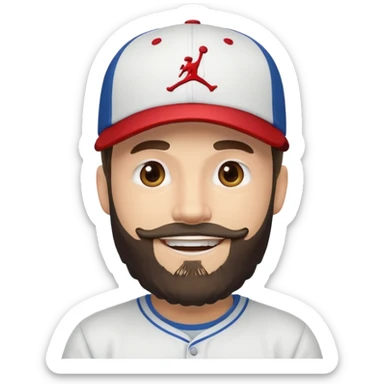bearded guy wearing a Jordan baseball cap, emoji style, smiling sticker