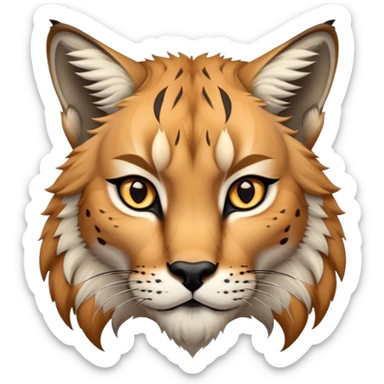 Cinematic-Noble-Lynx-Portrait-Emoji – Poised and regal, with a strong, agile build and a strikingly patterned fur of warm tawny fur accented by bold black ear tufts, deep-set, intelligent amber eyes, simplified yet sharp and sophisticated. zoomed out sticker