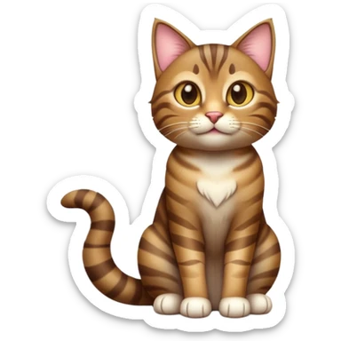 cinematic-[brown tabby cat]-realistic-full-body-sitting-emoji,-tail-curled-playfully-around-its-paws,-head-tilted-dramatically,-sleek-[tabby]-fur,-simplified-yet-realistic-adorable-features,-highly-detailed,-glowing-with-an-almost-sarcastic-glow sticker