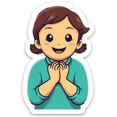 girl hands crossed holding neck and laughing  sticker