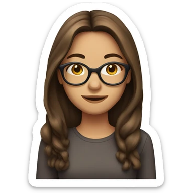Gril, long brown hair, glasses,  sticker