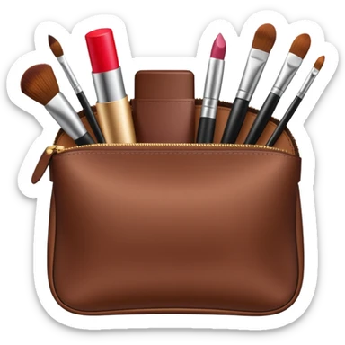 Brown Cosmetic Bag with cosmetics sticker