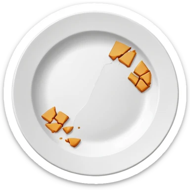 a round white plate broken with bits here and there sticker