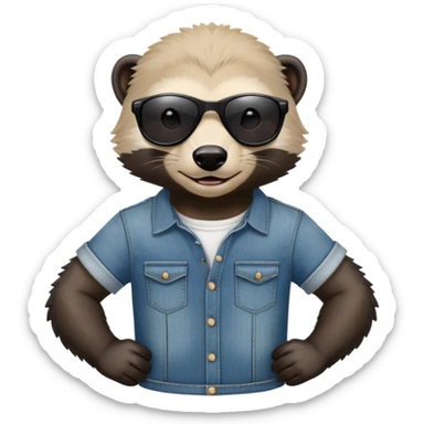 friendly anthropomorphised honey badger in jeans and a t-shirt, wearing sunglasses, head and shoulders view sticker