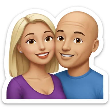 Bald Hispanic man kissing white dark blonde woman sticker