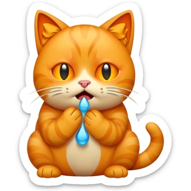 Emoji cat full body hurt and crying orange sticker